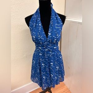 Hell bunny large blue nautical tie halter neck open back mini dress